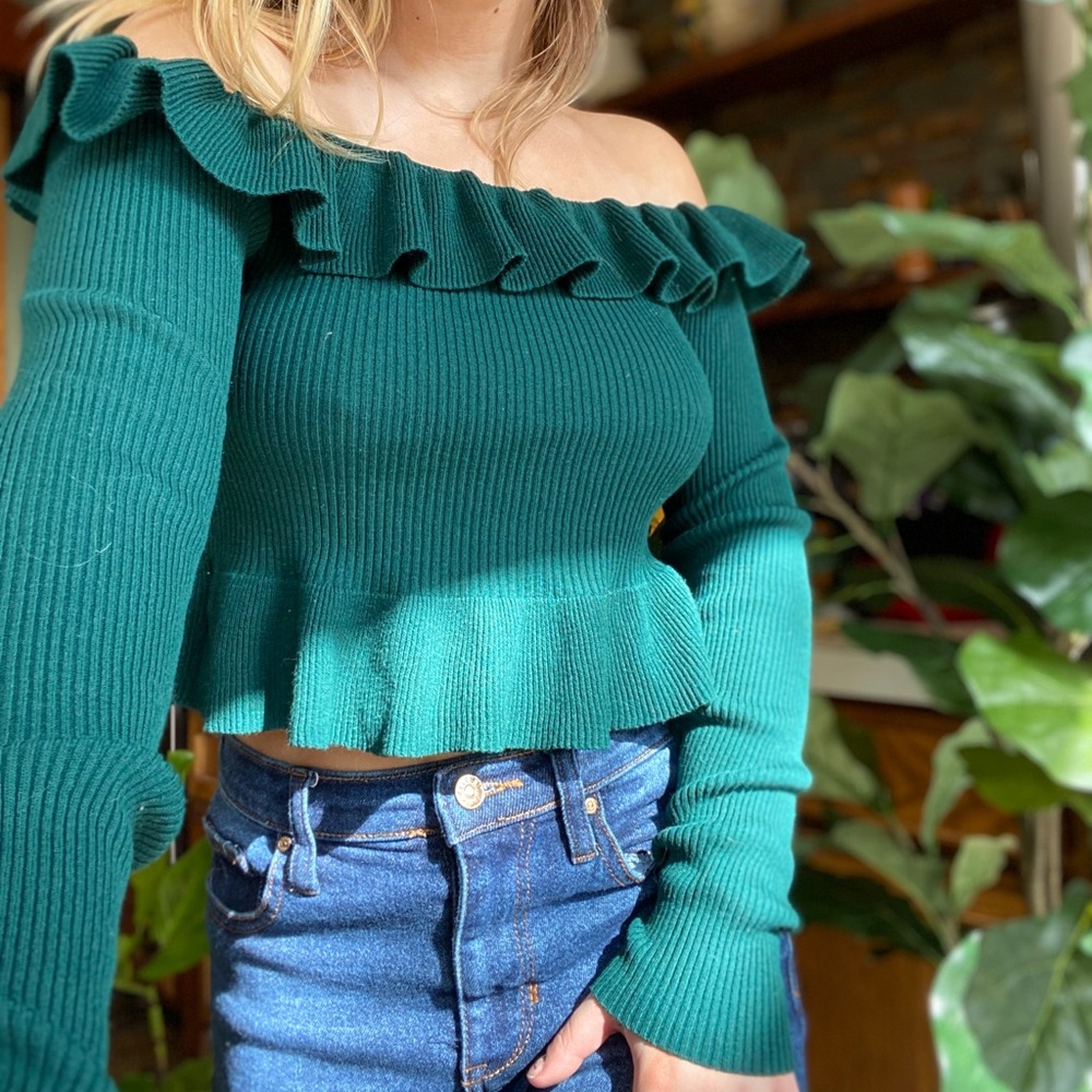 Forever 21 off the shoulder green top